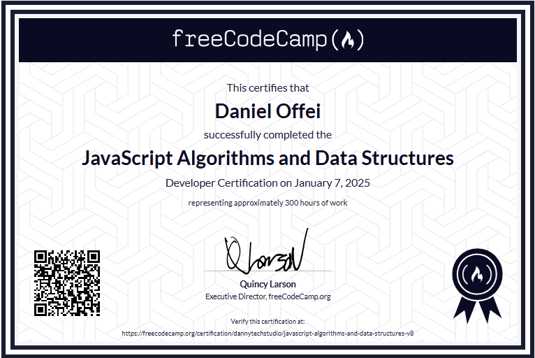 freeCodeCamp JavaScript Data Structure & Algorithm Certificate image